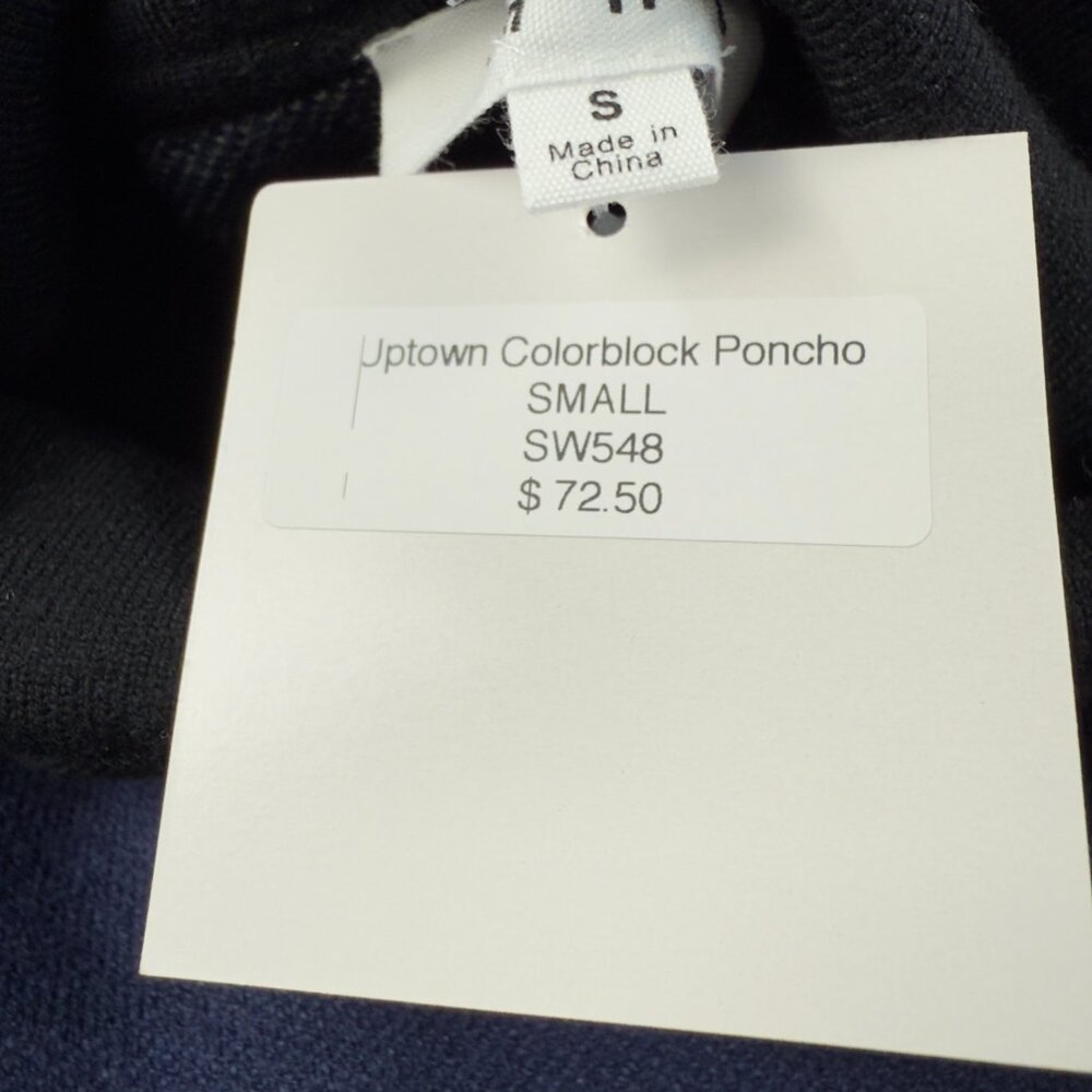 THML Colorblock Turtleneck Poncho Navy Cream Black Knit NWT Size Small - Picture 11 of 12
